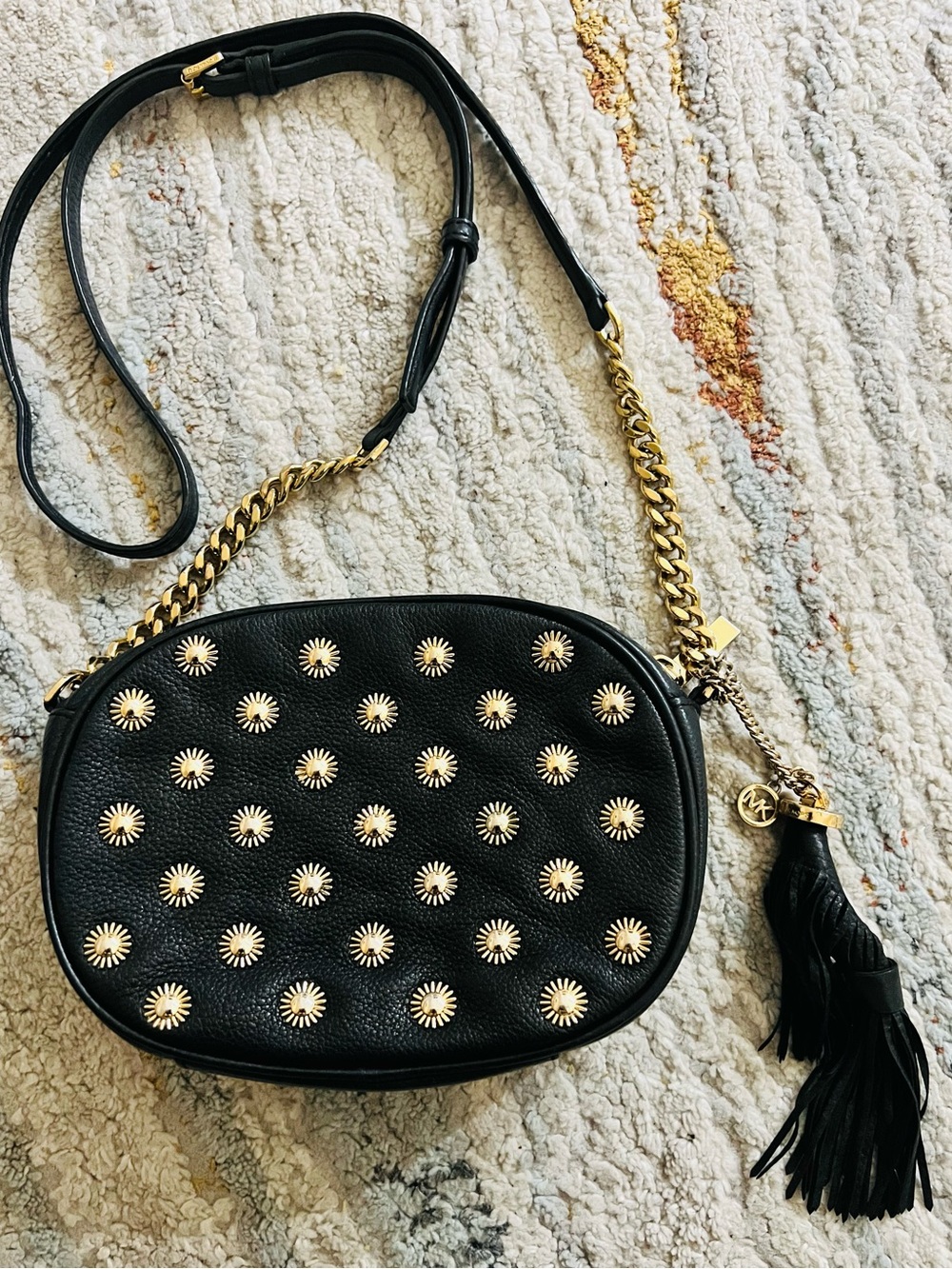Michael Kors Ginny Studded Black Leather Crossbody - Picture 1 of 8